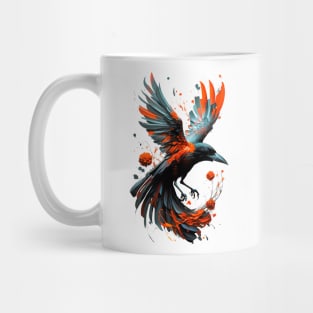 In the Crimson Skies: Unique Print Featuring a Flying Red-Painted Crow Mug